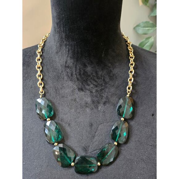 Women's Emerald Green Faceted Bead Necklace with Gold Chain and Lobster Clasp - Picture 1 of 4